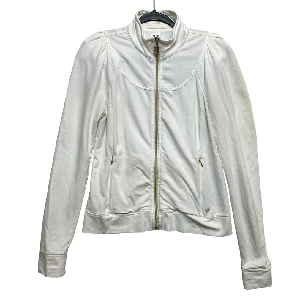 Lilly Pulitzer Jacket Womens S White Luxletic Puff Shoulder Full Zip Activewear